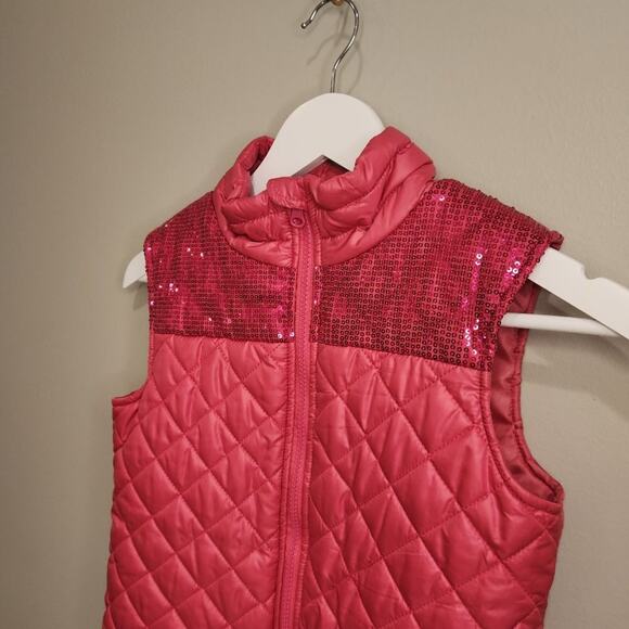Heart Crush Quilted Sequin Sparkle Vest Pink - Size L - Picture 3 of 6
